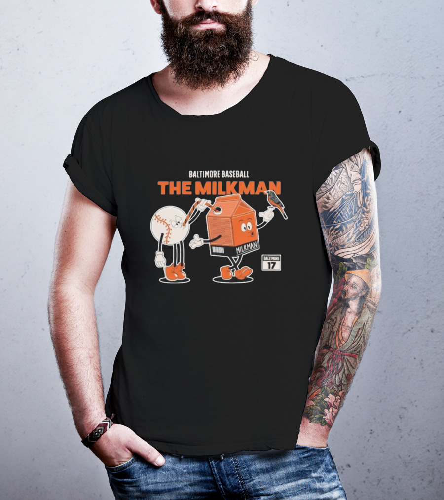 Baltimore Baseball The Milkman Cartoon Character With Baseball Baltimore 17 T-Shirt
