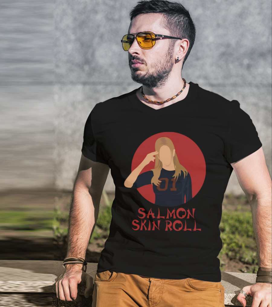 Salmon Skin Roll 01 Gesture Red Circle Background T-Shirt