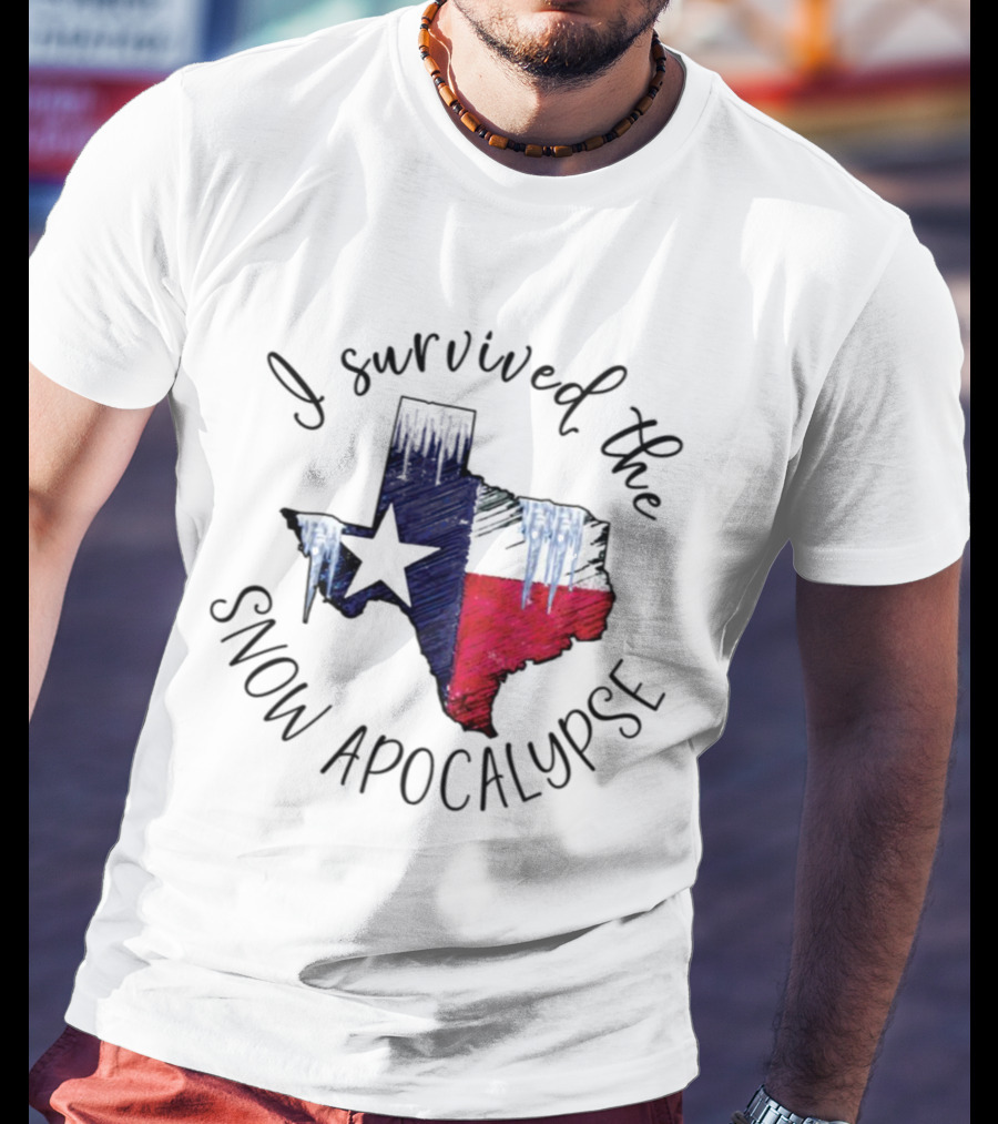 I Survived The Snow Apocalypse Texas Flag Icicles Map T-Shirt