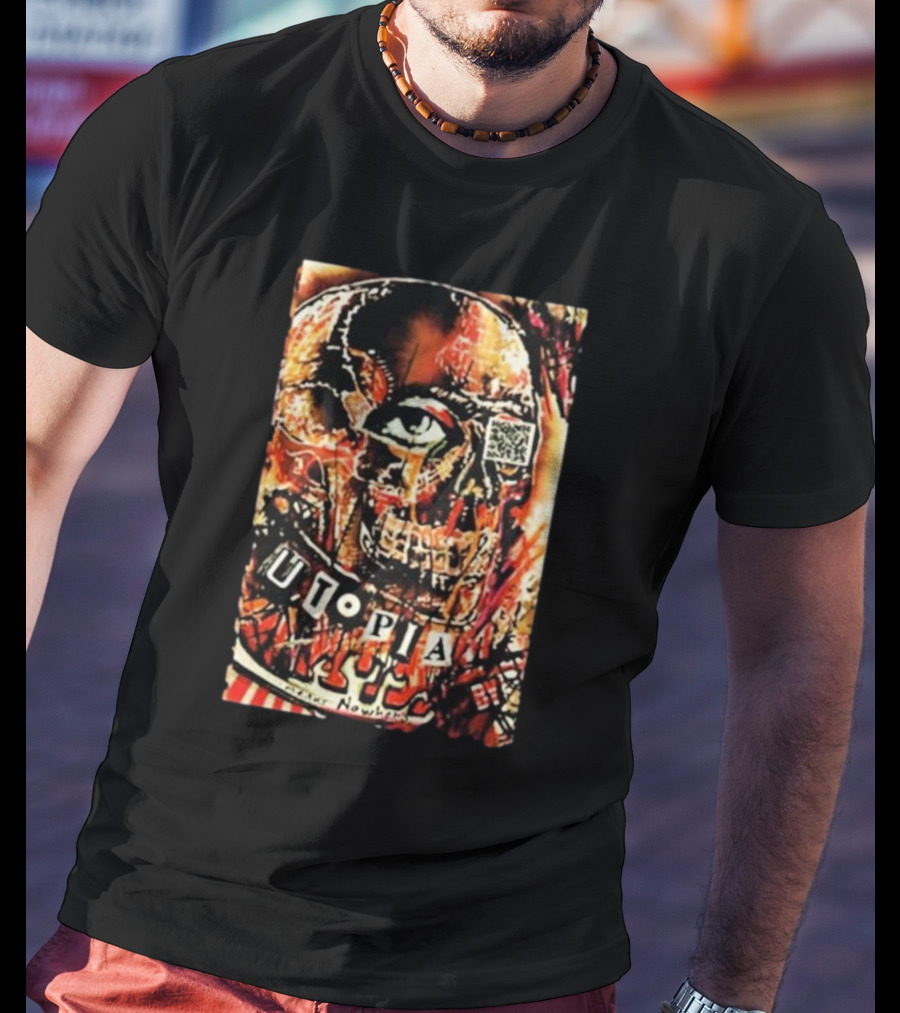 Utopia Means Nowhere Glitched Skull Collage With Eye And QR Code T-Shirt