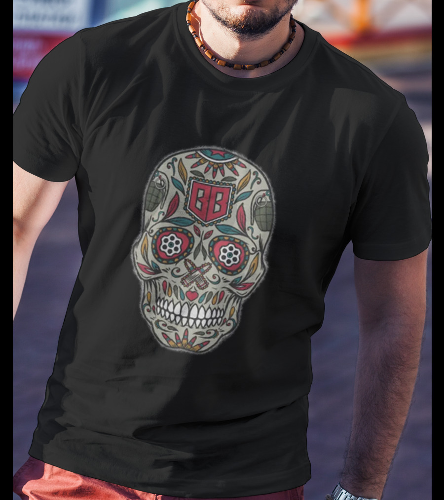 Bunker Branding BB Calaveras Skull Design With Grenades And Crossed Guns T-Shirt