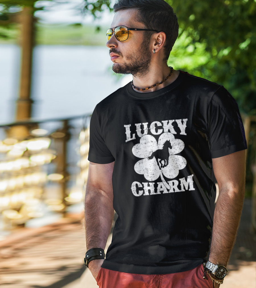 Lucky Charm Horse Lover Shamrock St Patrick's Day T-Shirt