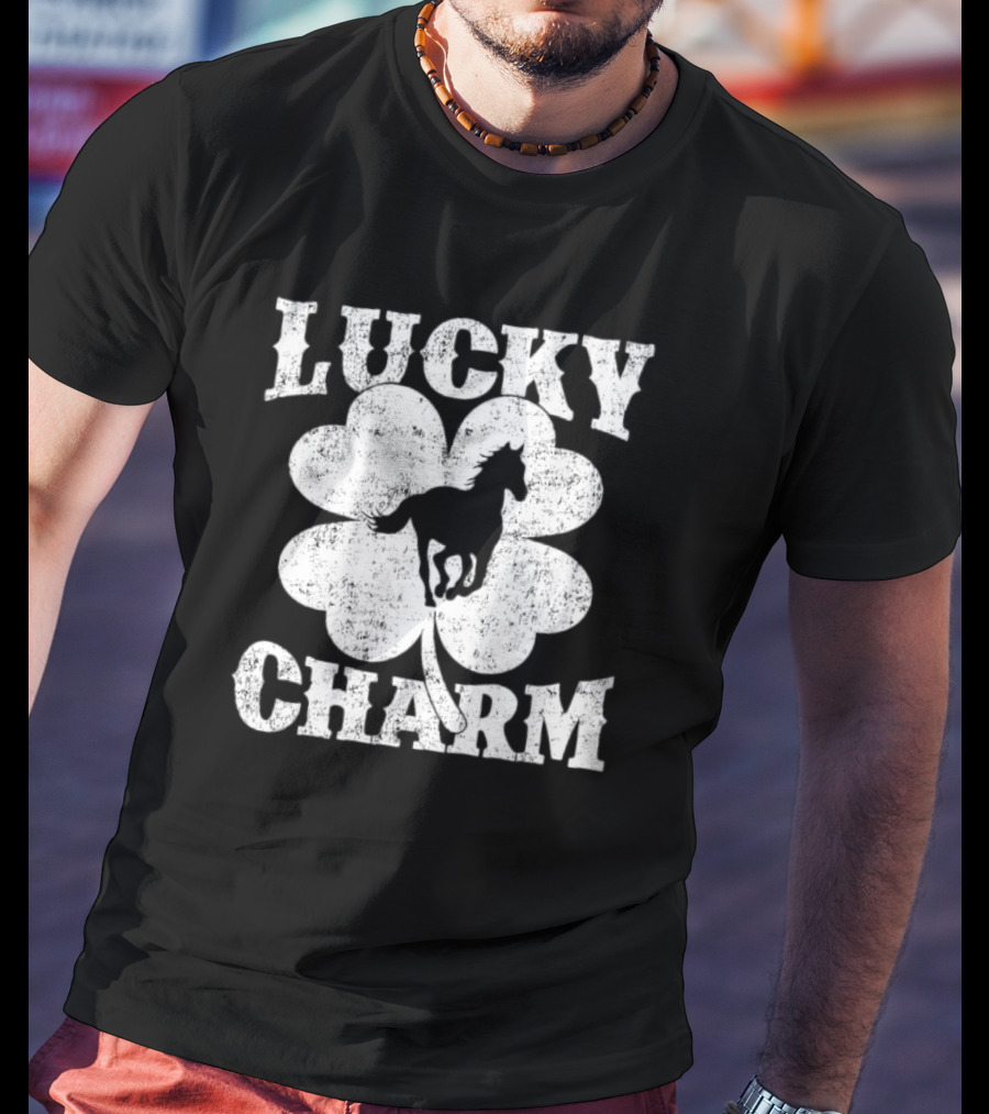 Lucky Charm Horse Lover Shamrock St Patrick's Day T-Shirt