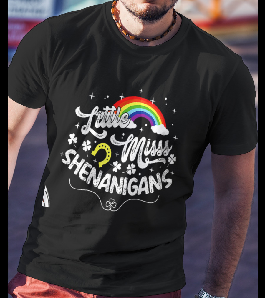 Little Miss Shenanigans Rainbow Clover Horseshoe Kids Girls Women T-Shirt