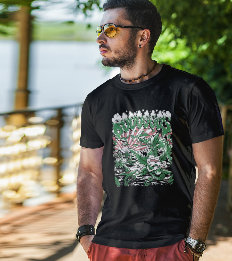 Bodoggos 4-20 Cartoon Dogs With Smoke And Green Leaves T-Shirt