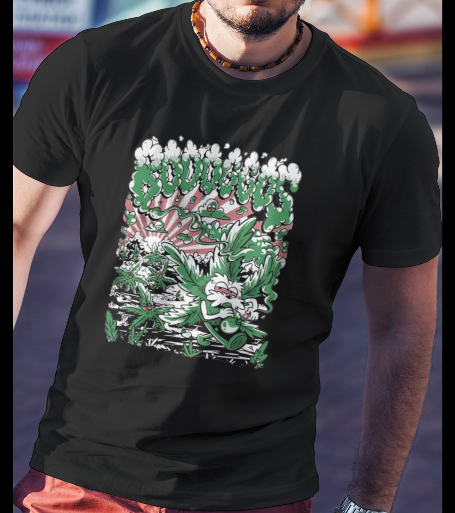 Bodoggos 4-20 Cartoon Dogs With Smoke And Green Leaves T-Shirt