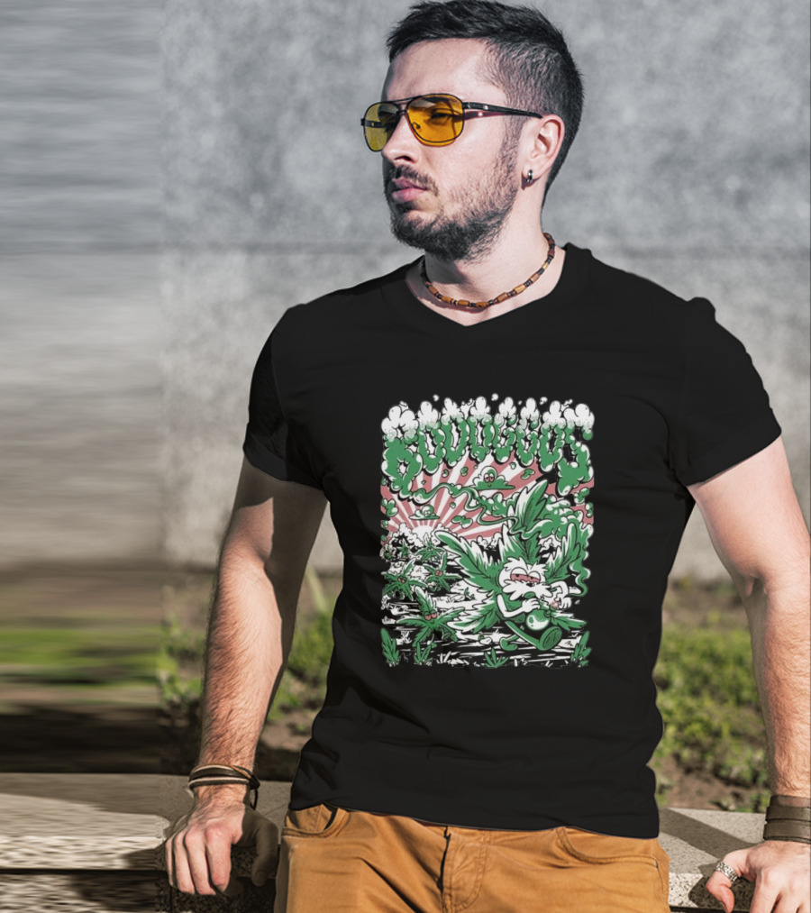 Bodoggos 4-20 Cartoon Dogs With Smoke And Green Leaves T-Shirt