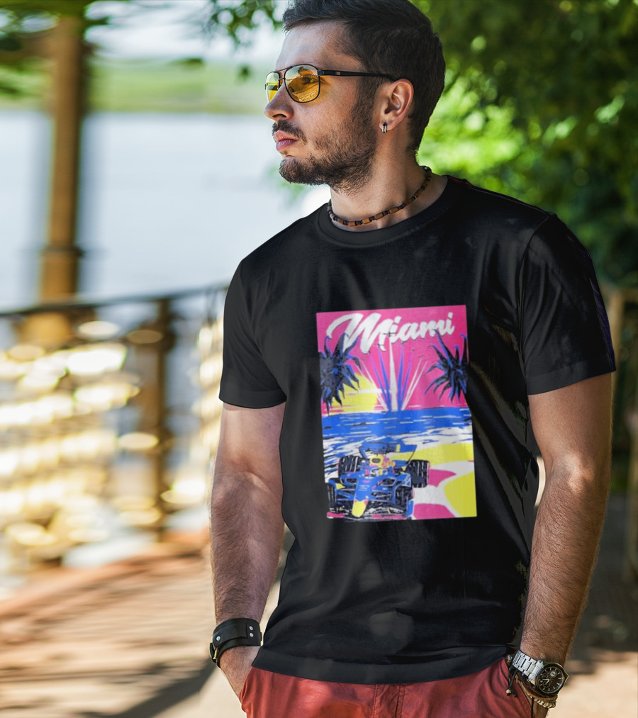 Max Verstappen Formula 1 Miami Sunset Palms Racing Scene T-Shirt