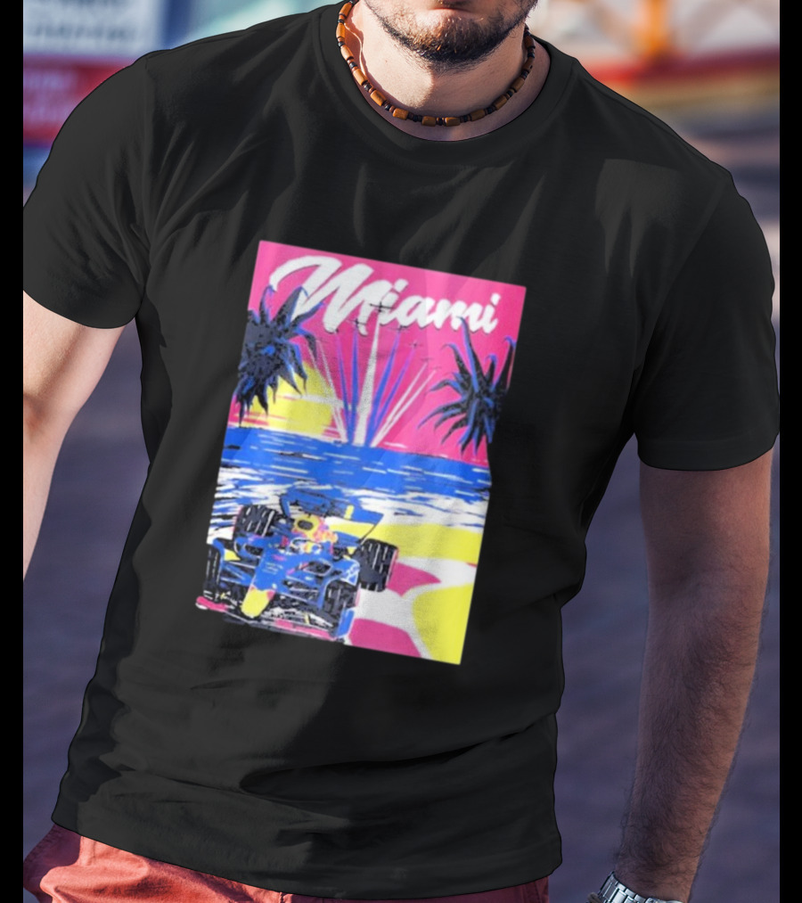 Max Verstappen Formula 1 Miami Sunset Palms Racing Scene T-Shirt