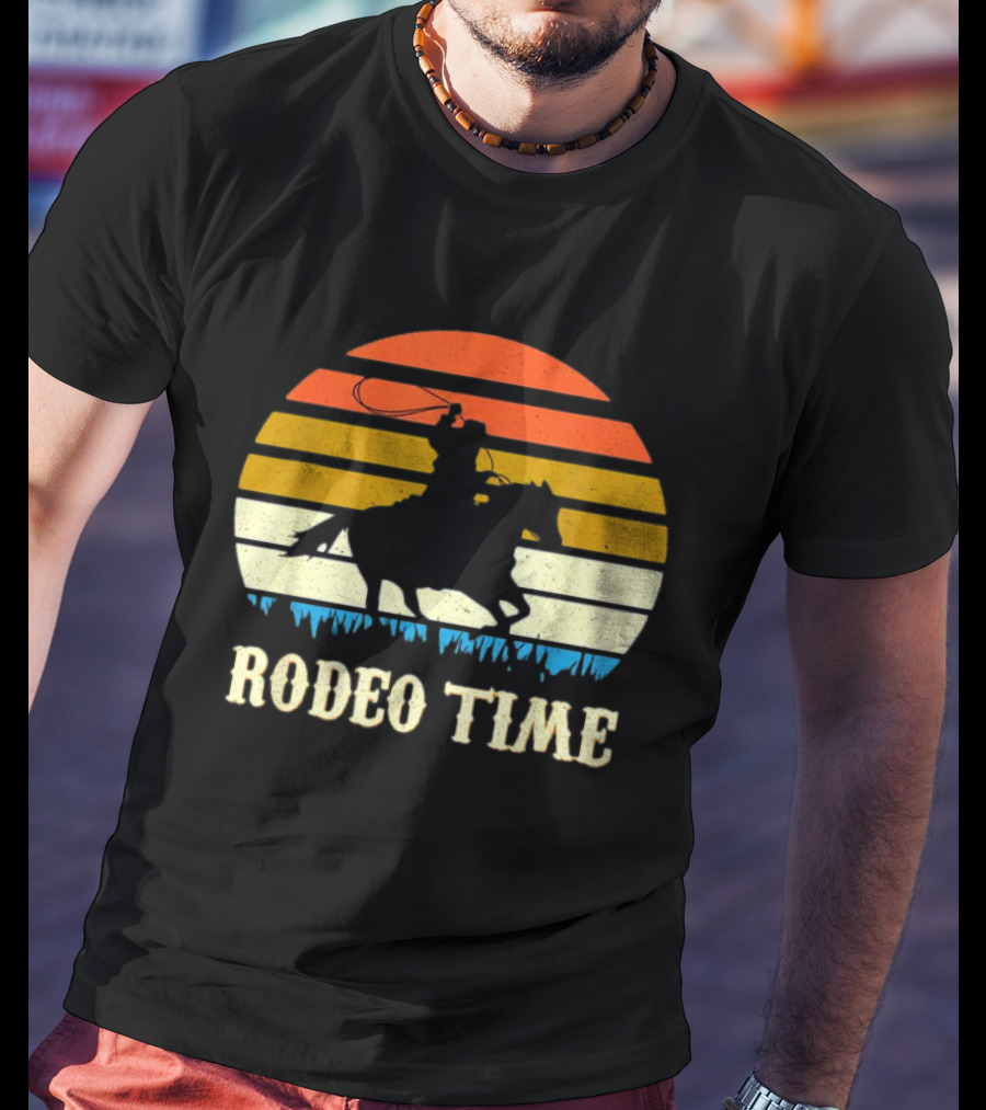 Rodeo Time Cowboy Sunset Horse Ranch Lasso T-Shirt