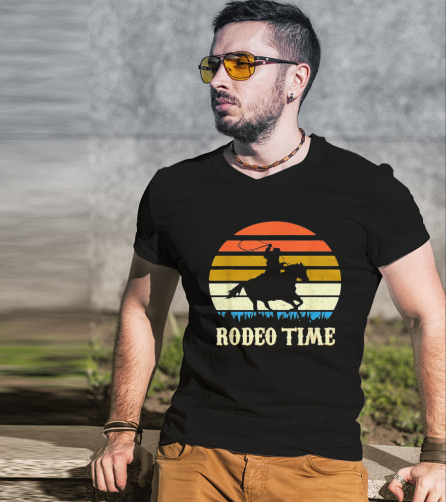 Rodeo Time Cowboy Sunset Horse Ranch Lasso T-Shirt