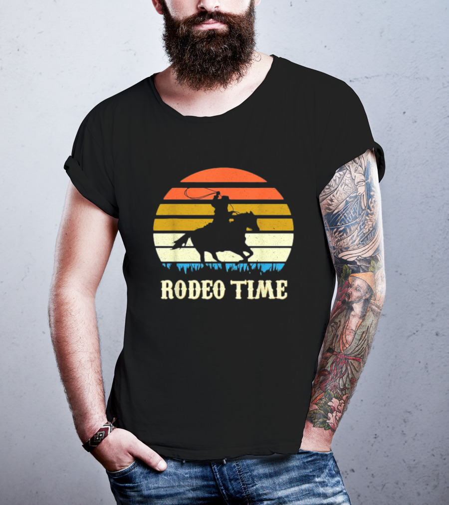 Rodeo Time Cowboy Sunset Horse Ranch Lasso T-Shirt