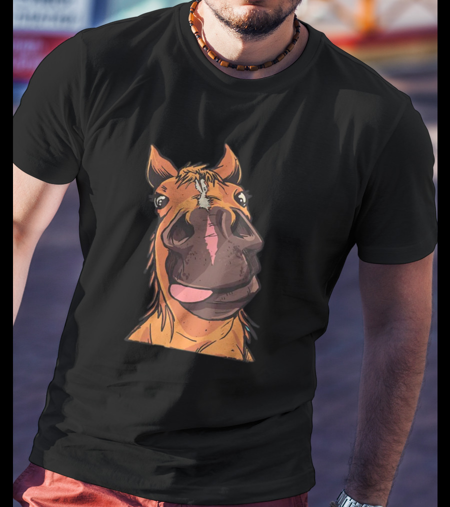 Funny Horse Riding Goofy Cartoon Horse Face T-Shirt