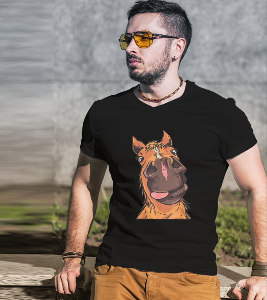 Funny Horse Riding Goofy Cartoon Horse Face T-Shirt