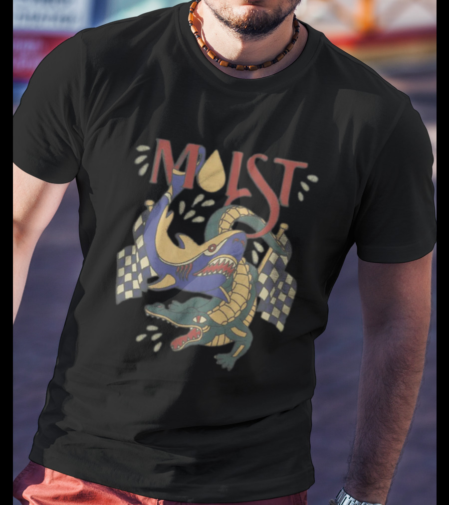 Moistcritikal Merch Shark Gator Racing Checkered Flags T-Shirt