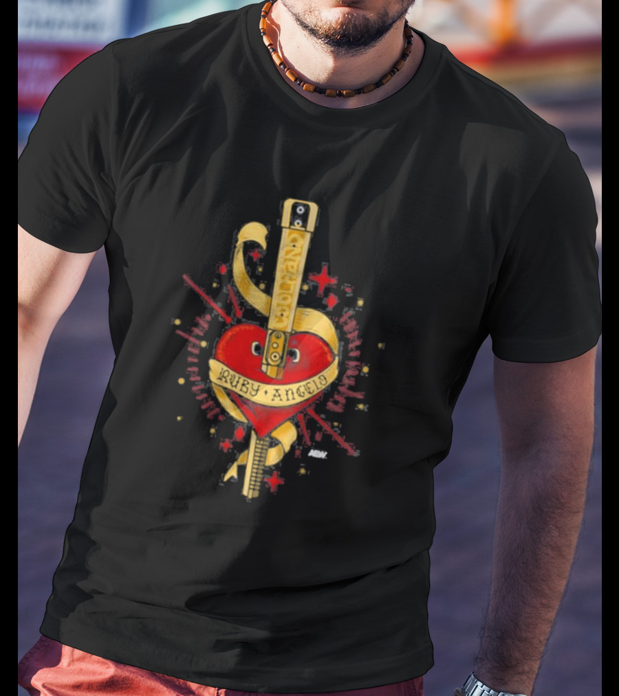 Ruby Angelo Heart Guitar With Ribbon And Stars T-Shirt