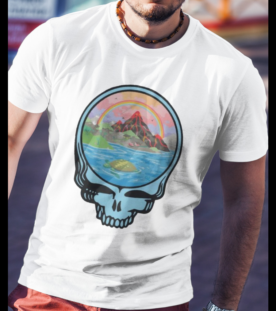 Grateful Dead Aloha Earth Day Volcano Skull Rainbow Turtle T-Shirt