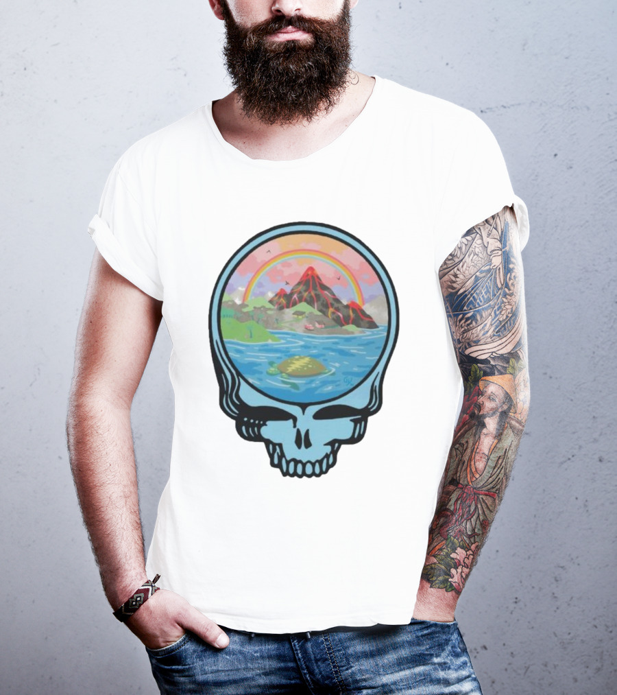 Grateful Dead Aloha Earth Day Volcano Skull Rainbow Turtle T-Shirt