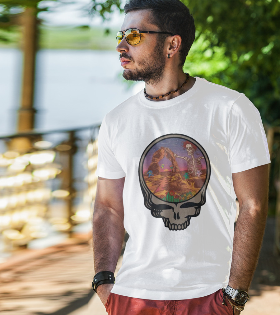 Grateful Dead Skull And Skeleton In Moab Desert Scene T-Shirt