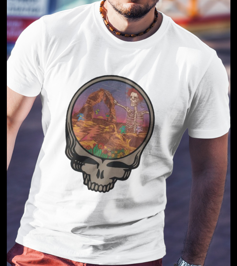 Grateful Dead Skull And Skeleton In Moab Desert Scene T-Shirt