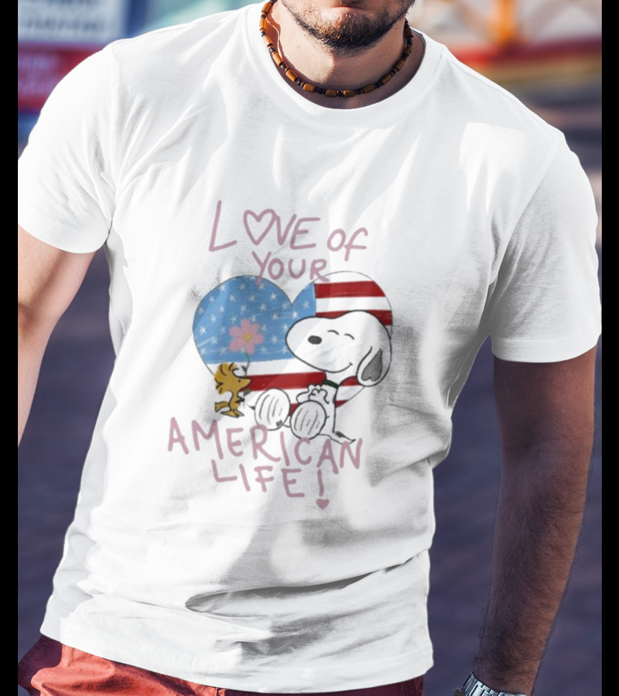 Love Of Your American Life Snoopy Woodstock Heart T-Shirt