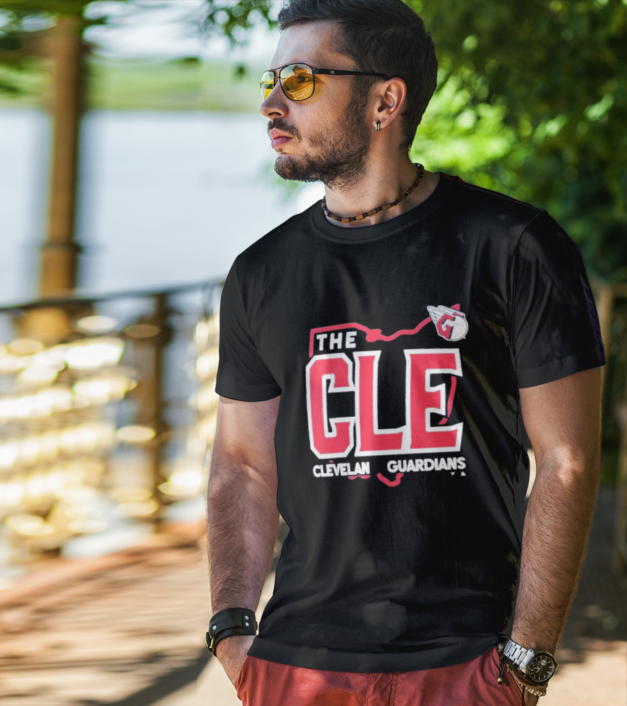 Cleveland Guardians The CLE 216 Map Logo Winged Baseball Emblem T-Shirt