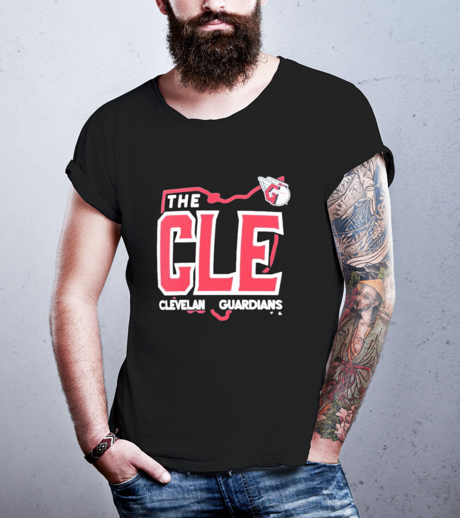 Cleveland Guardians The CLE 216 Map Logo Winged Baseball Emblem T-Shirt