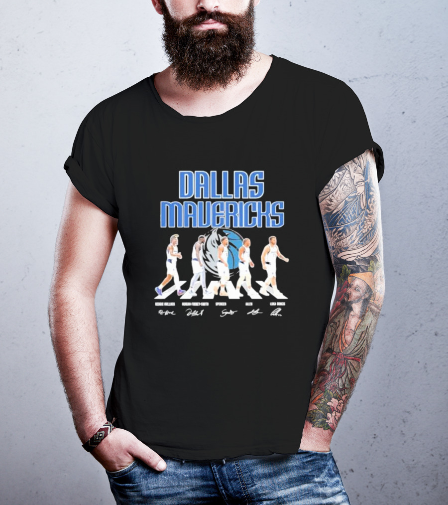 Dallas Mavericks Reggie Bullock Dorian Finney Smith Spencer Dinwiddie Jalen Brunson Luka Doncic Abbey Road Signatures T-Shirt