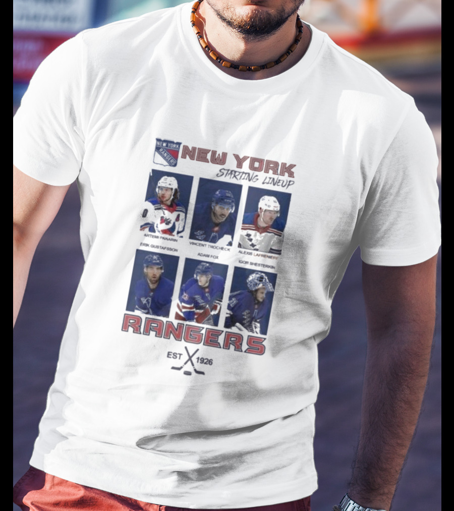 New York Rangers Starting Lineup Established 1926 Hockey Cards T-Shirt