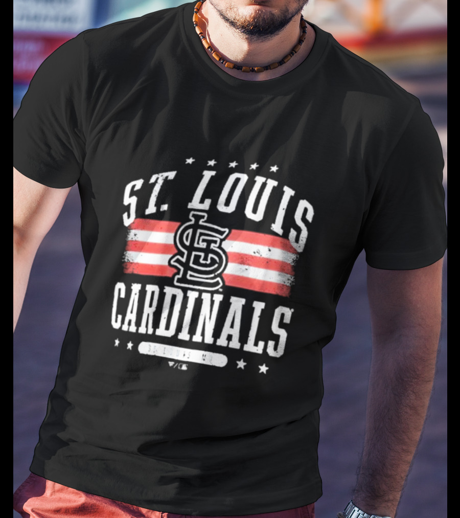St. Louis Cardinals Americana Big And Tall Stars And Stripes Logo With St. Louis MO T-Shirt