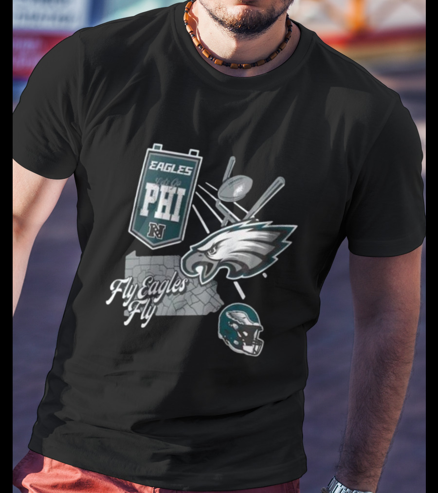 Eagles Fly Eagles Fly PHI Let's Go Football Helmet T-Shirt