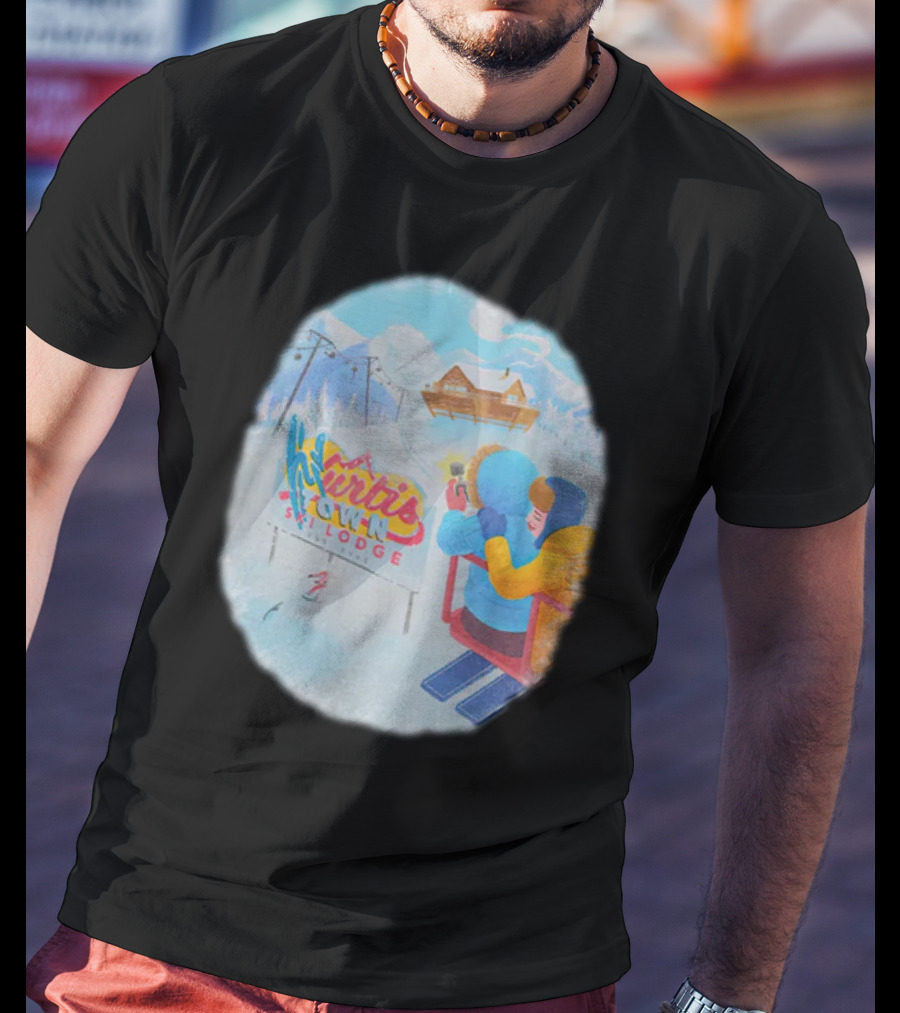 Kurtis Town Ski Lodge Winter Scene Chairlift Adventure T-Shirt