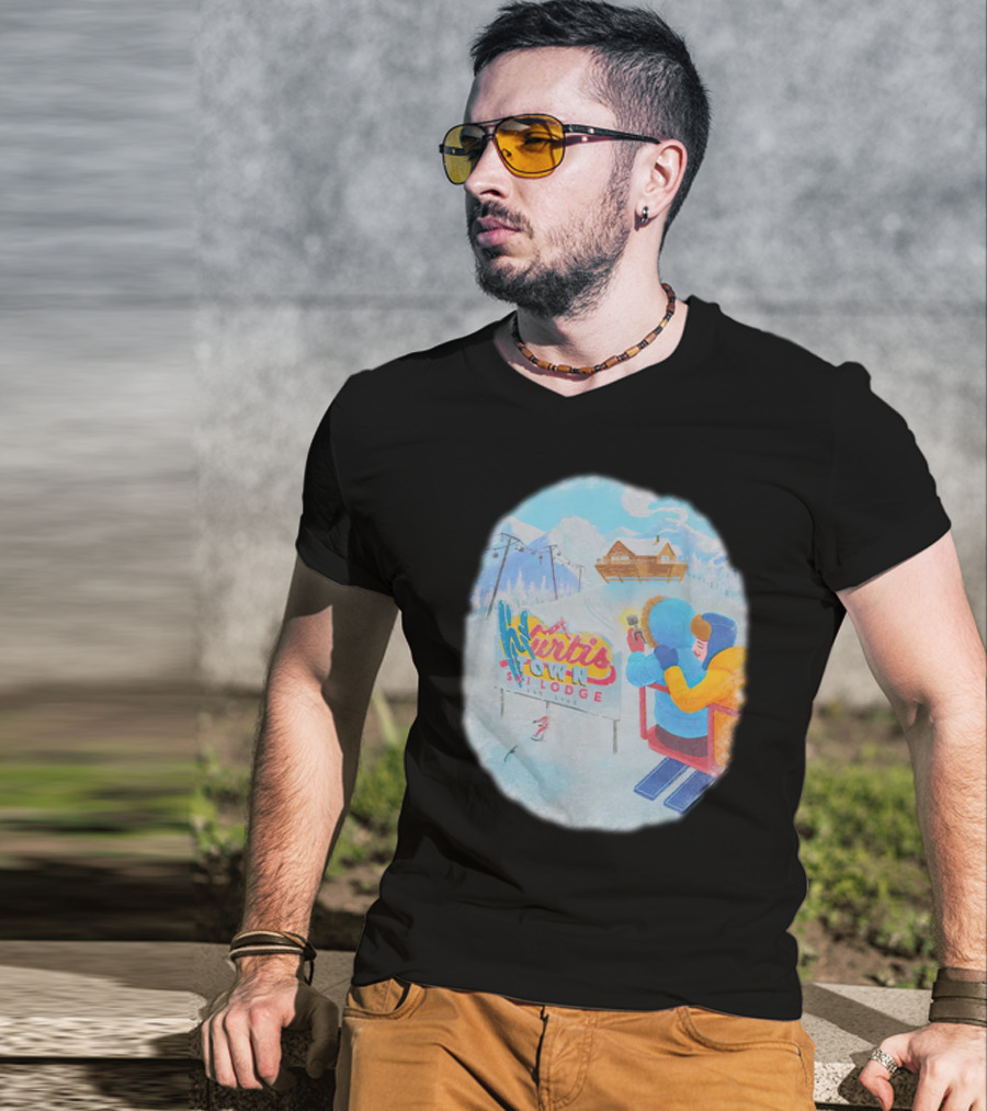 Kurtis Town Ski Lodge Winter Scene Chairlift Adventure T-Shirt
