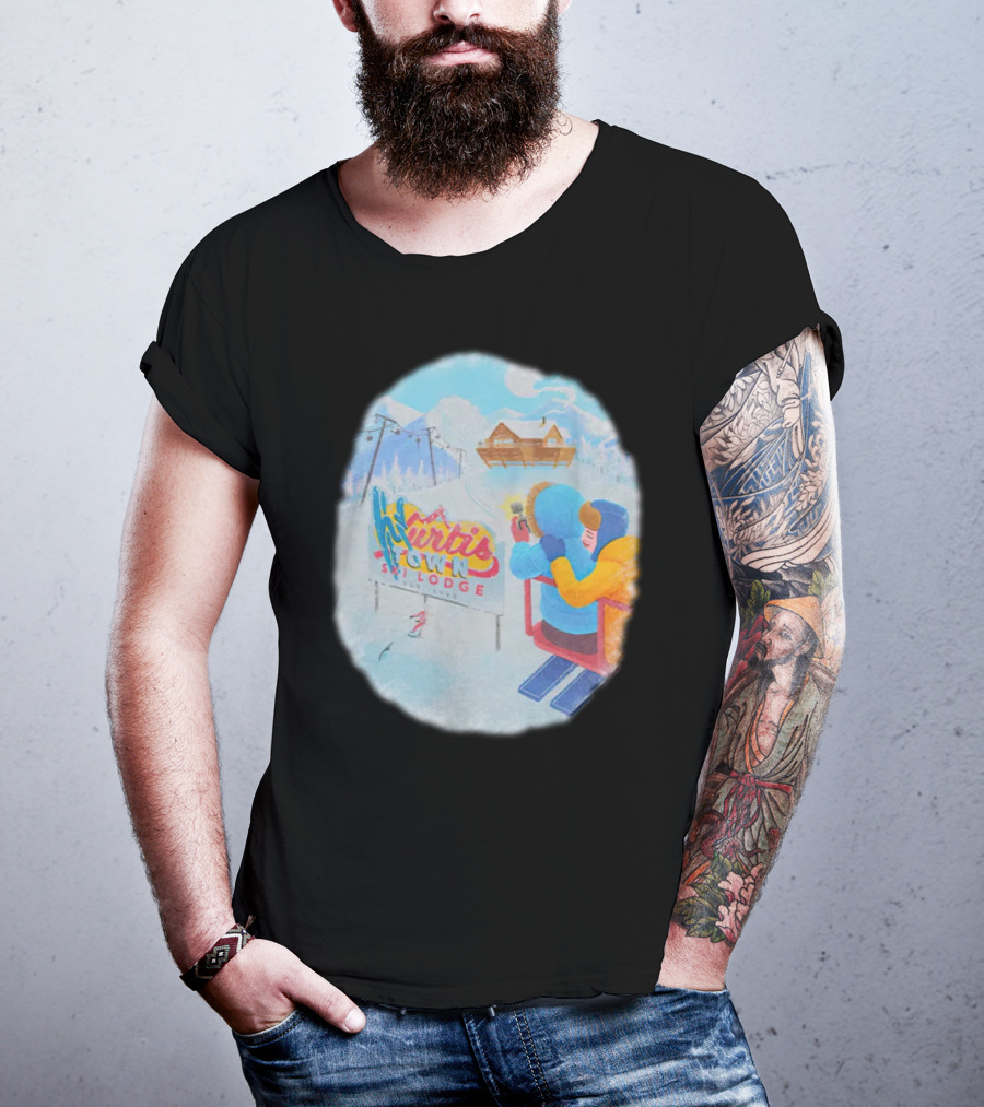 Kurtis Town Ski Lodge Winter Scene Chairlift Adventure T-Shirt