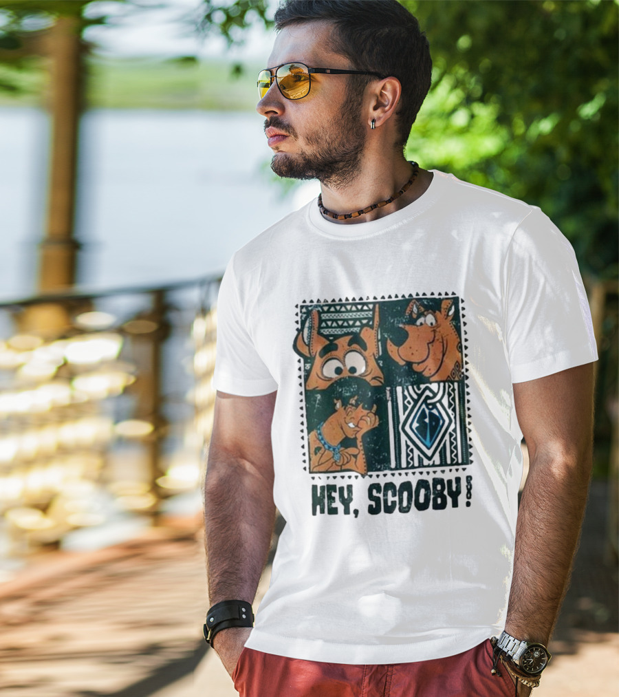 Scooby Doo Hey Scooby With Geometric Patterns And Scooby-Doo Facials T-Shirt