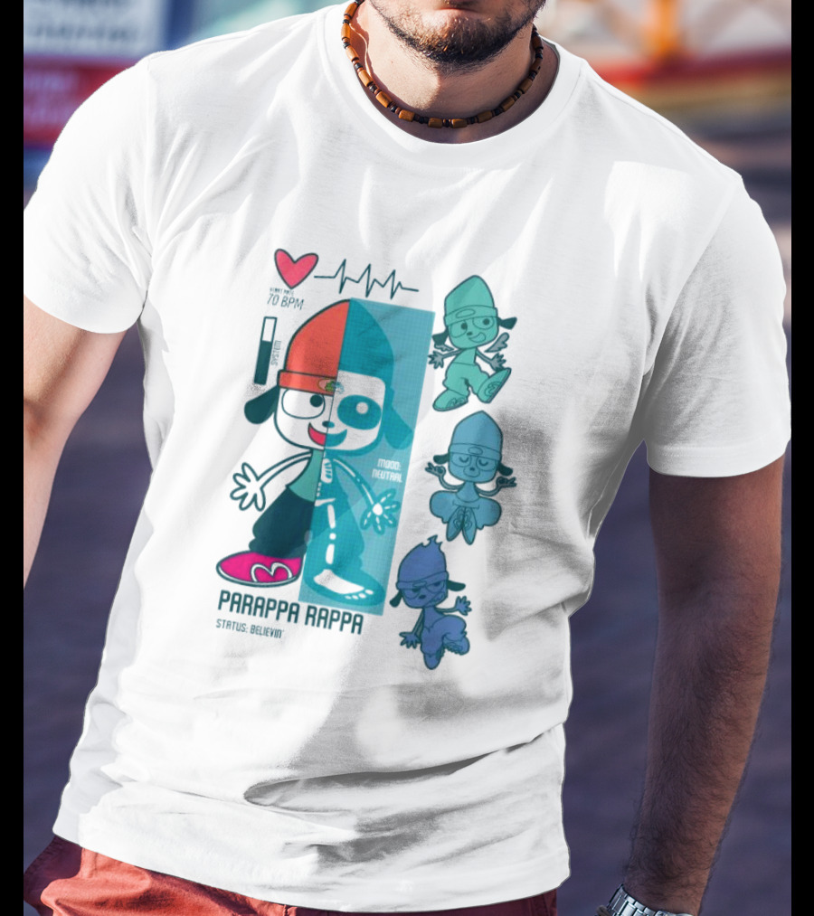 Parappa Rappa X-Ray Mood Neutral Status Believin Retro Video Game Character Graphics T-Shirt