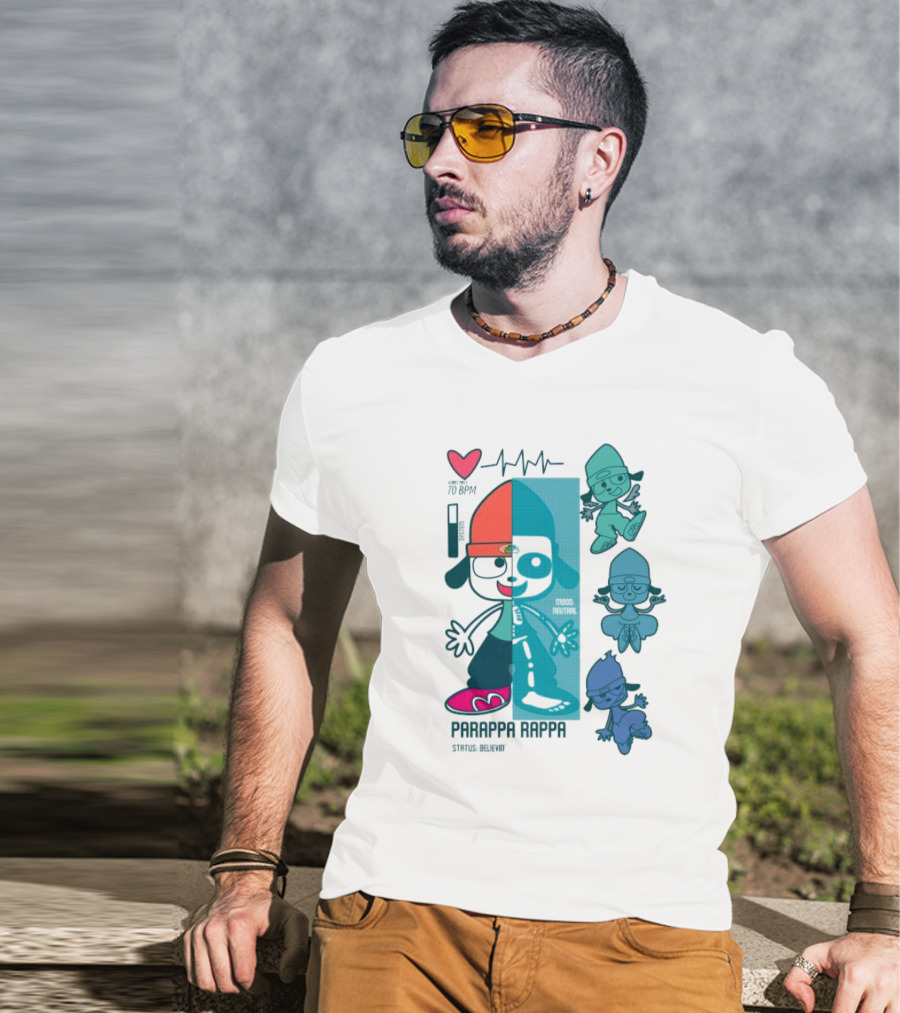 Parappa Rappa X-Ray Mood Neutral Status Believin Retro Video Game Character Graphics T-Shirt