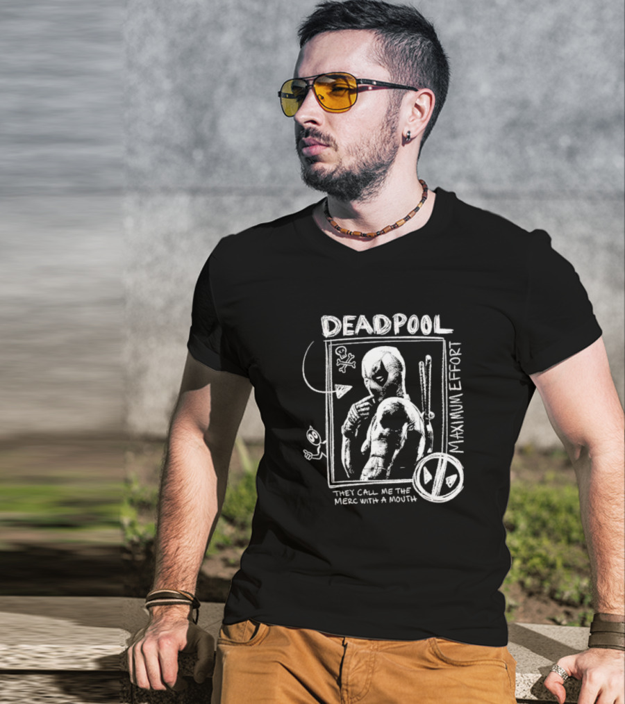 Deadpool Maximum Effort They Call Me The Merc With A Mouth Comic Style Sketch T-Shirt