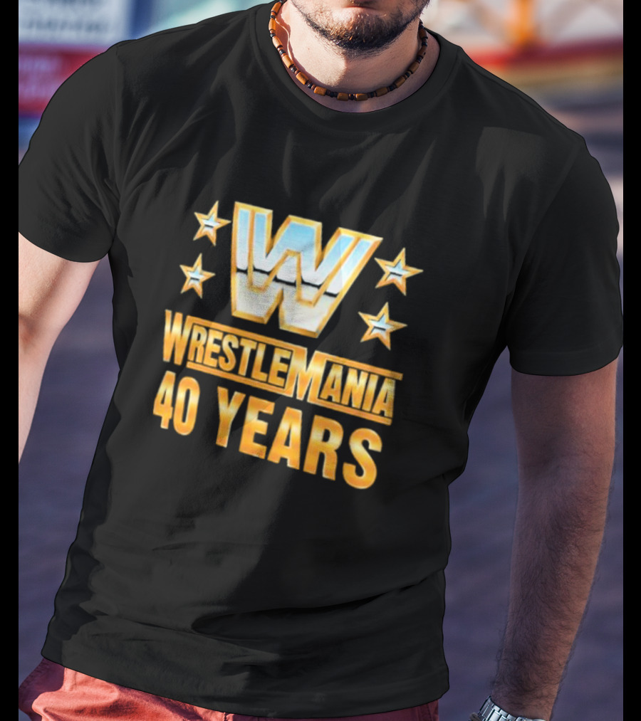 Wrestlemania 40 Years Retro Logo With Stars T-Shirt