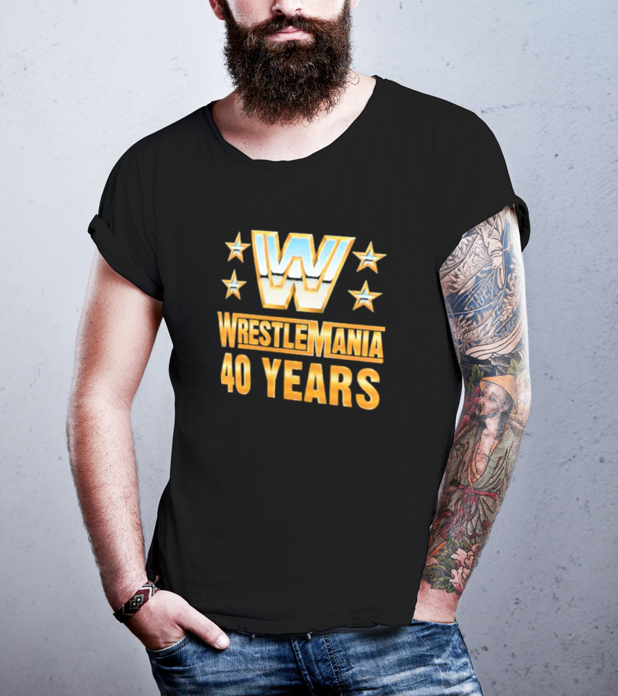 Wrestlemania 40 Years Retro Logo With Stars T-Shirt