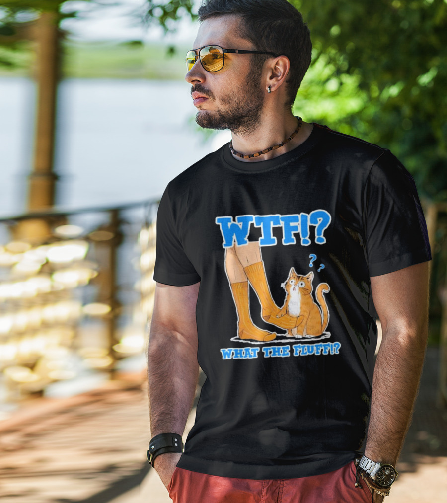 WTF What The Fluff Funny Cat Meme Confused Cat With Socks T-Shirt