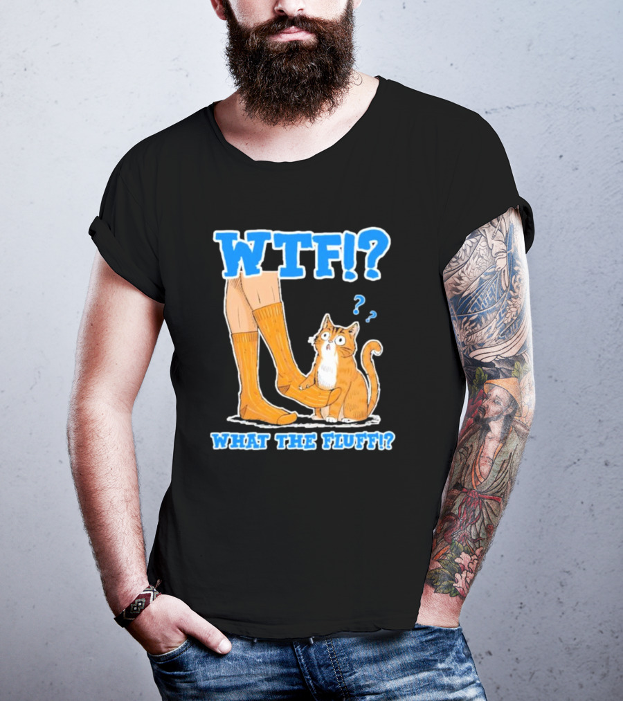 WTF What The Fluff Funny Cat Meme Confused Cat With Socks T-Shirt