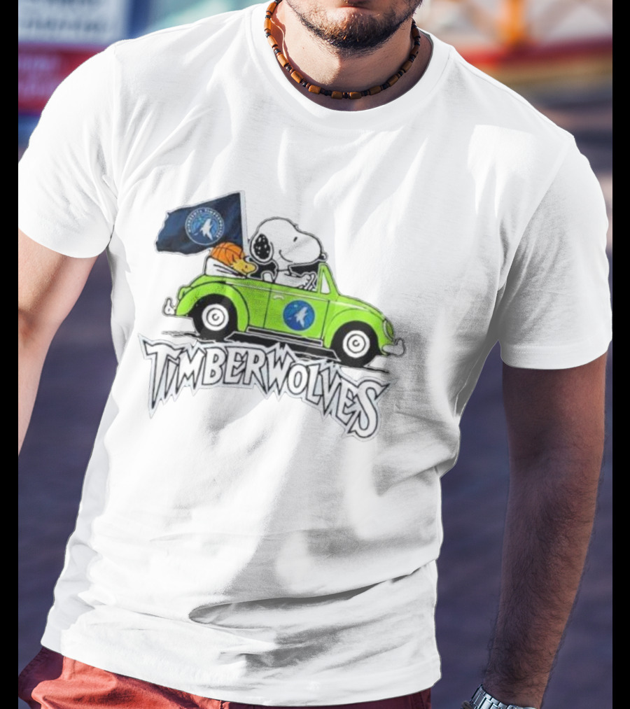 Minnesota Timberwolves Snoopy Forever Fan Driving Car With Timberwolves Flag T-Shirt