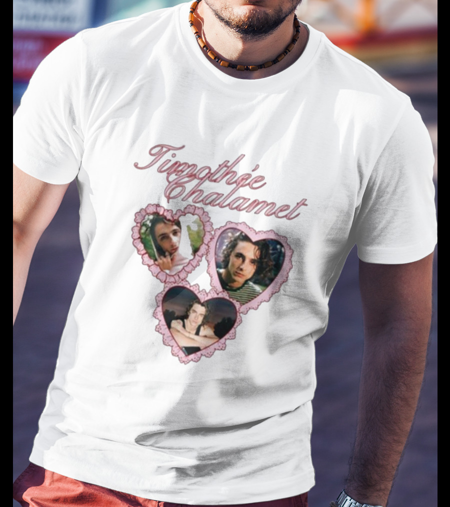 Timothée Chalamet Pink Heart Collage T-Shirt