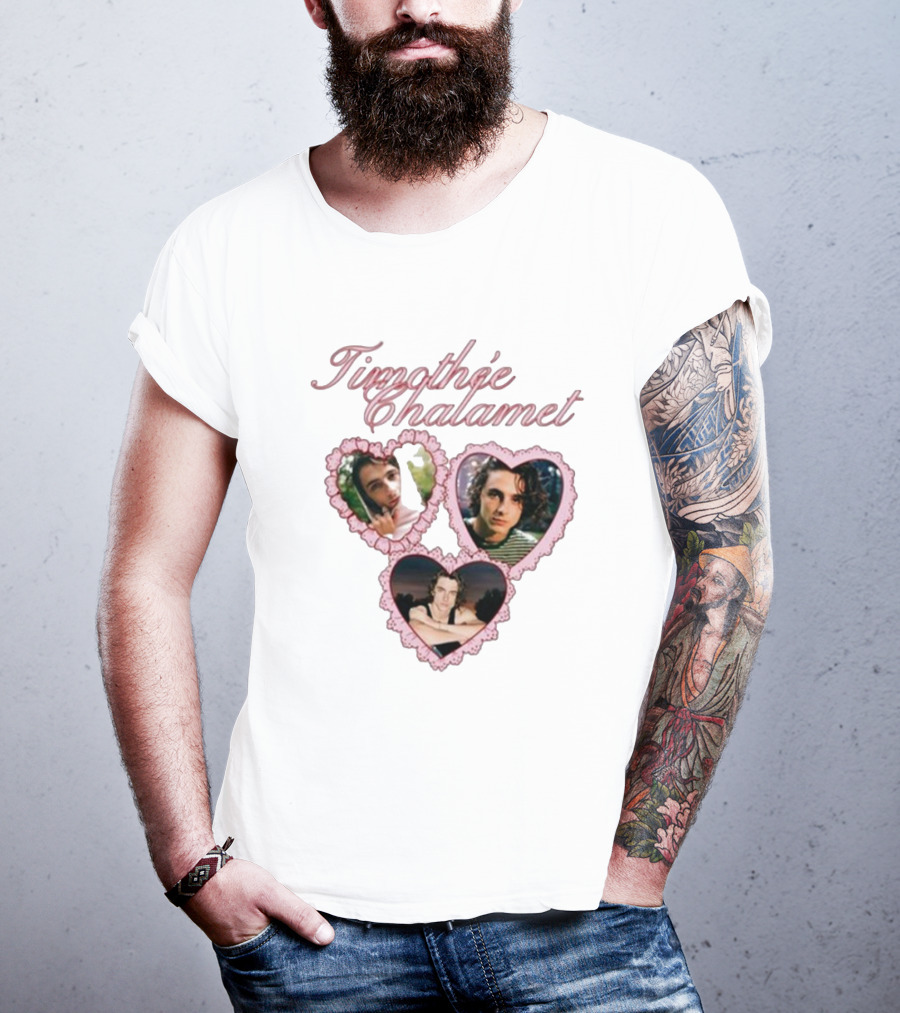 Timothée Chalamet Pink Heart Collage T-Shirt