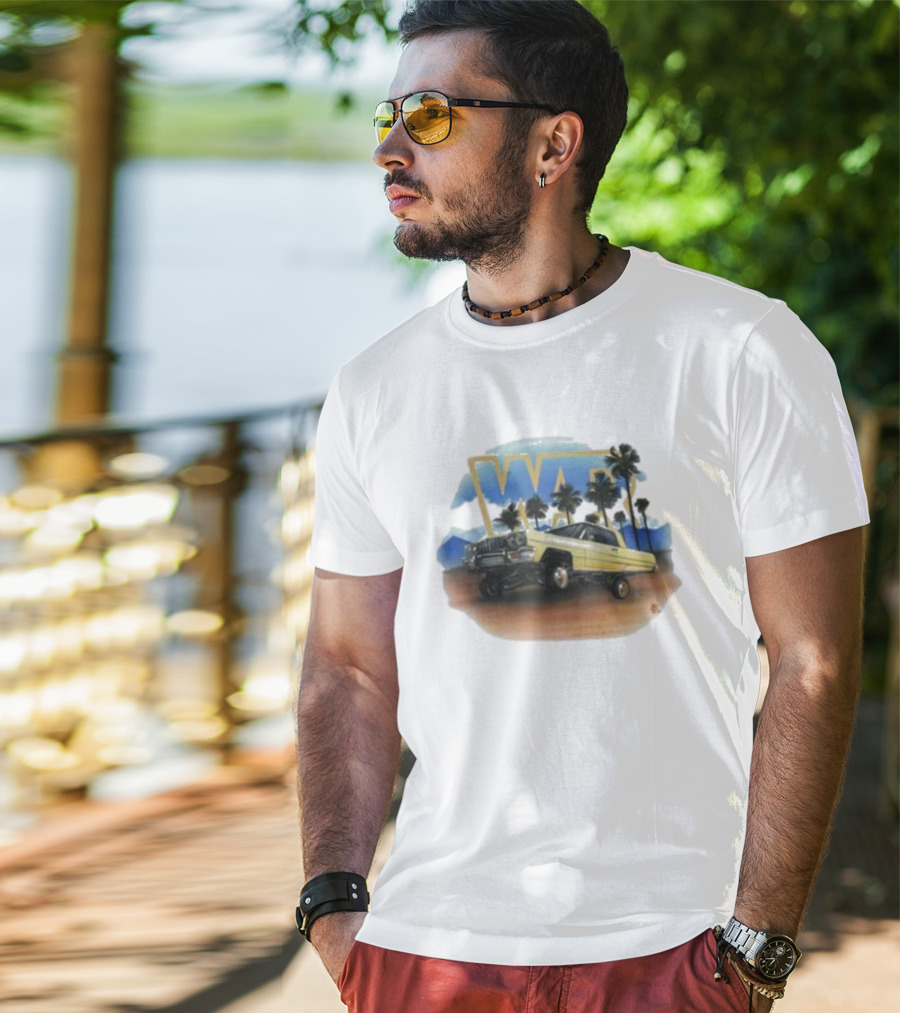 War Low Rider Airbrush Palm Trees Classic Car Lifted T-Shirt