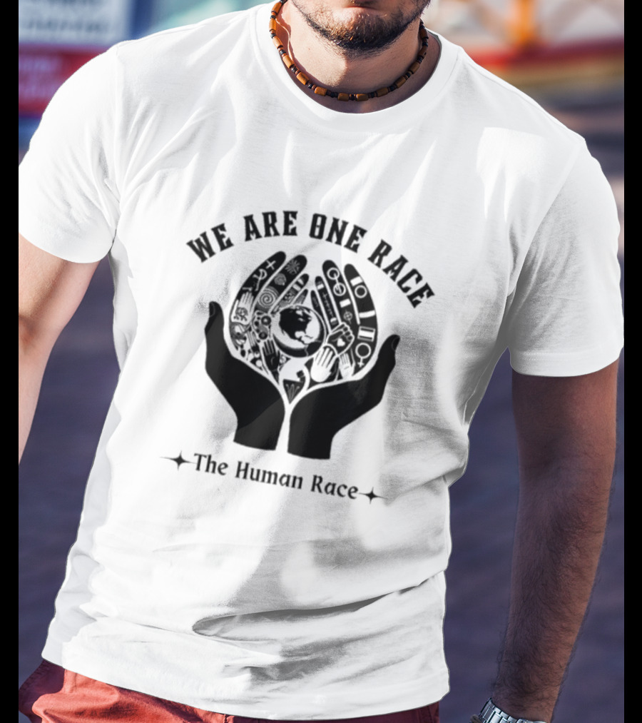 We Are One Race The Human Race Hands With Symbols And Earth T-Shirt