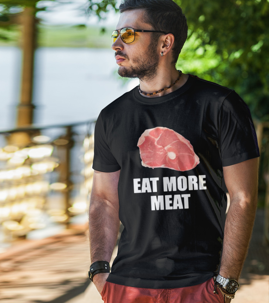 Oscar De La Hoya Wearing Eat More Meat Steak Slice T-Shirt
