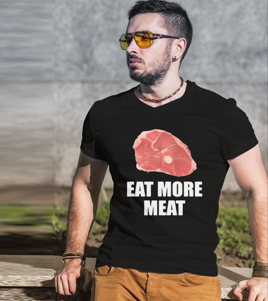 Oscar De La Hoya Wearing Eat More Meat Steak Slice T-Shirt