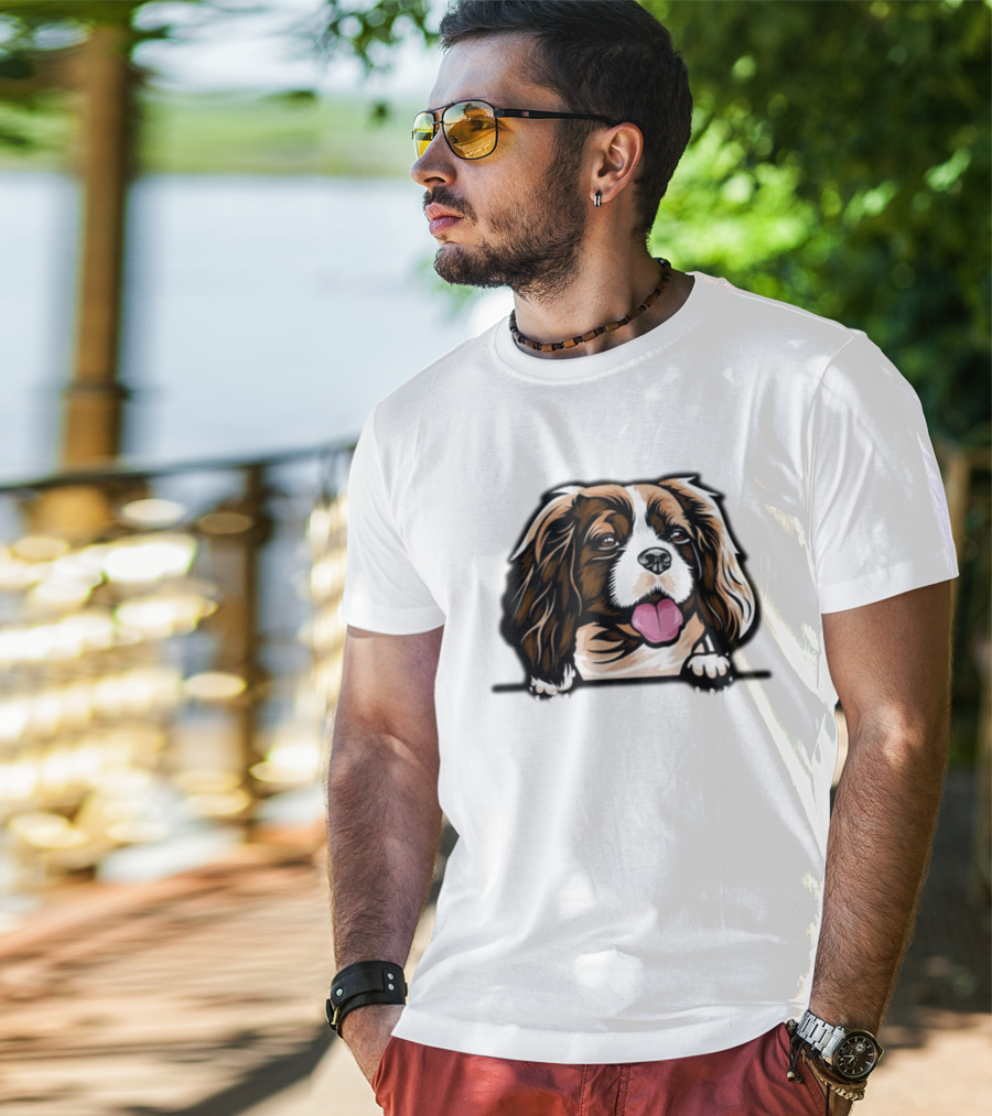 Animal Dog Cavalier King Charles Spaniel Peeking 6yhkma Color T-Shirt